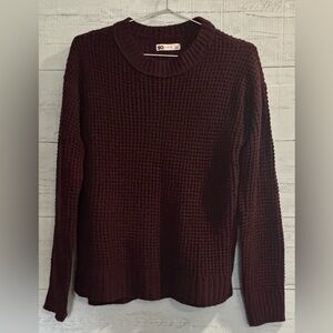 SO Burgundy Chunky Knit Sweater Women’s XS Oversized Waffle Knit Pullover